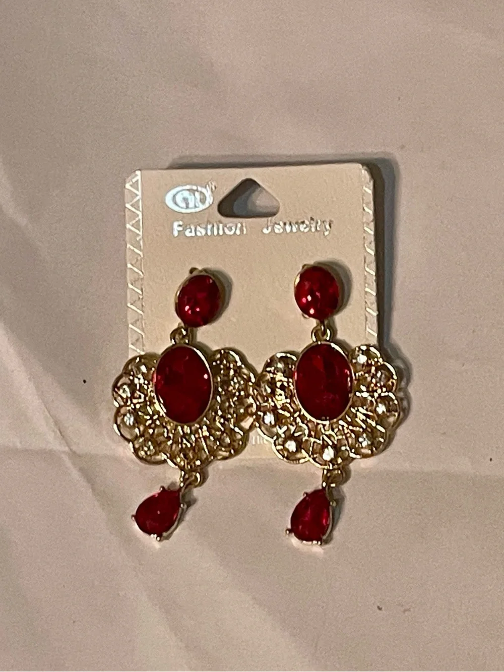 Gold Tone Red Gem Drop Earrings - Fashion Jewelry
